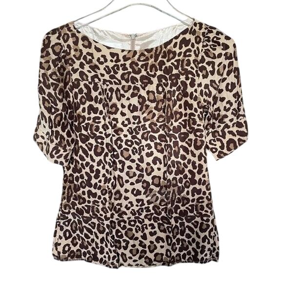BRITT RYAN Womens Silk Leopard Print Short Sleeve Blouse Size 2 - Picture 1 of 9